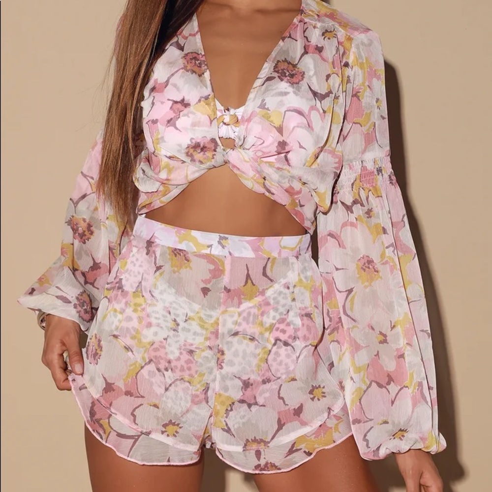 BRAND NEW WITH TAGS Power 2 the Flower Foxy Blush Floral Print Ruffled Set